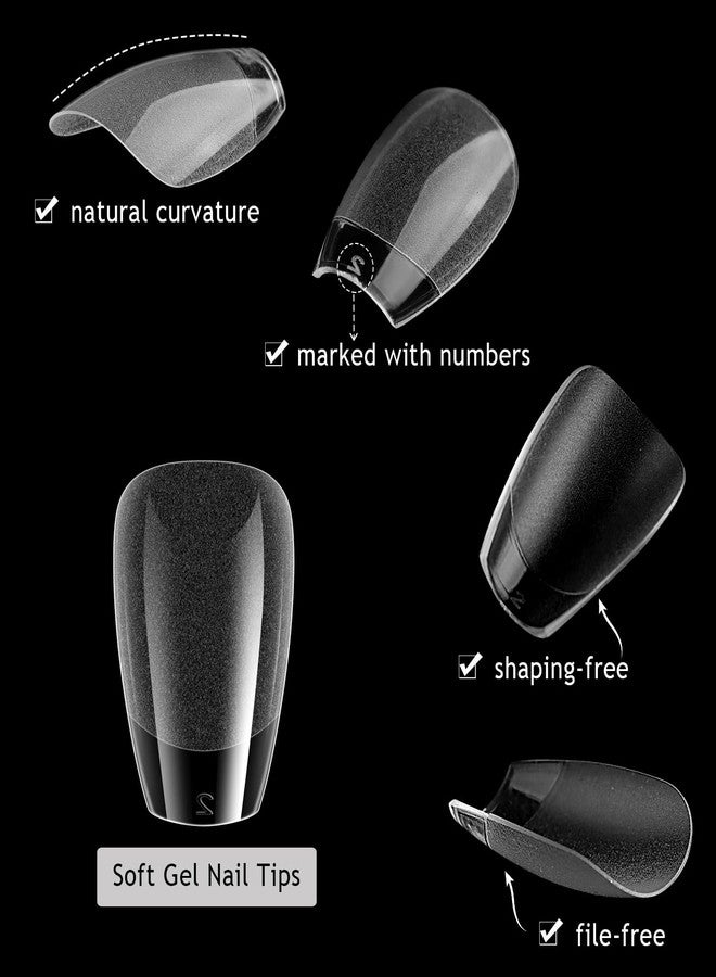 Furtherpretty Short Coffin Nail Tips, 240Pcs Full Cover Soft Gel Nail Tips, Half Matte Press On Nails Acrylic Fake Nails Clear Nail Extensions, 12 Sizes Uñas Postizas for DIY Home Manicure - Image 2